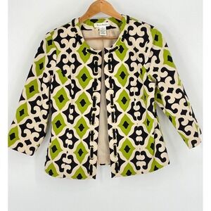 Susan Bristol Women Jacket M Blazer Green Black Geometric Gold Hardware